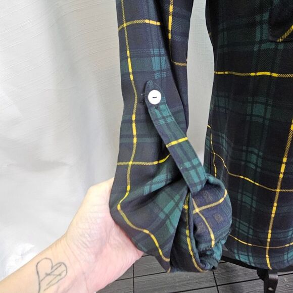 Alice Blue For Stitch Fix Green Plaid Button Front Blouse Size Small - Picture 4 of 8